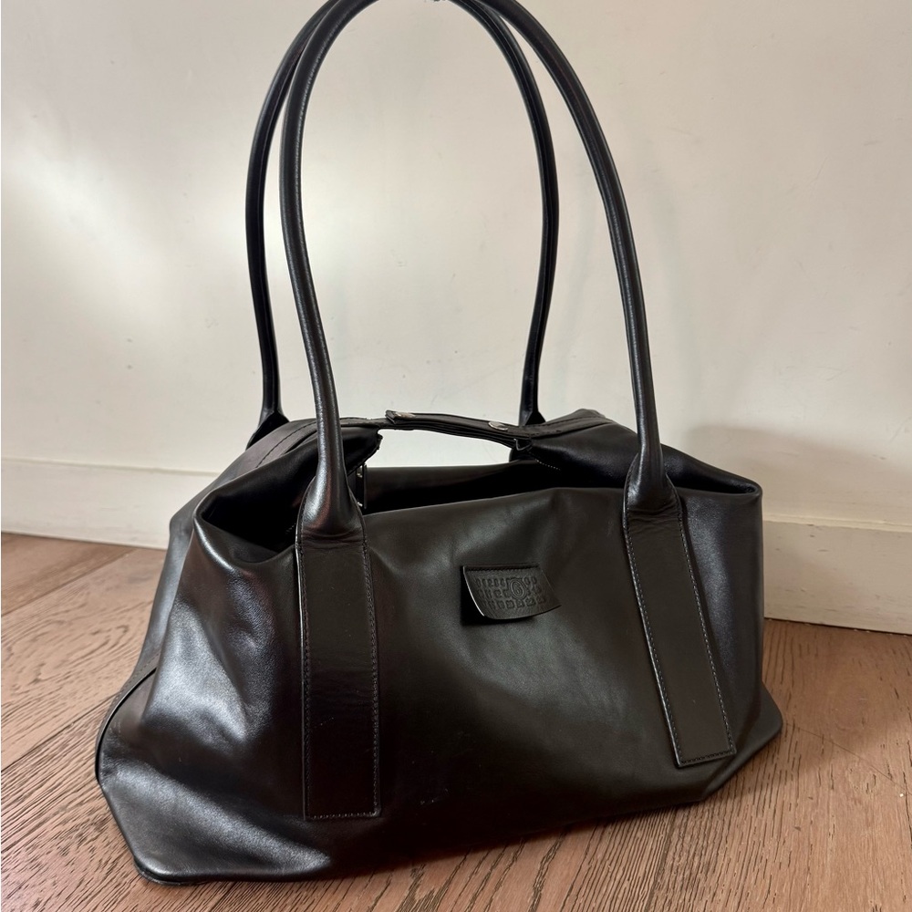 MM6 MAISON MARGIELA leather weekender bag black
